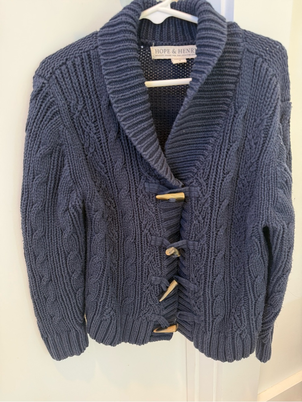 Hope & Henry Navy Cable-Knit Shawl Collar Sweater Size 4